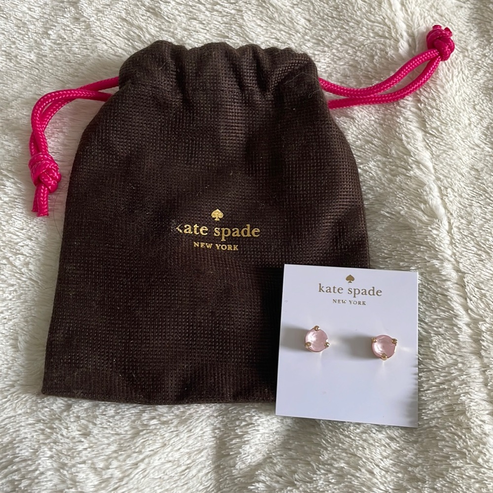 Kate Spade Stud Earrings Rise and Shine. Gold and light pink. NWT and duster bag